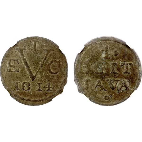 JAVA: British Occupation, tin duit, 1814, NGC AU55