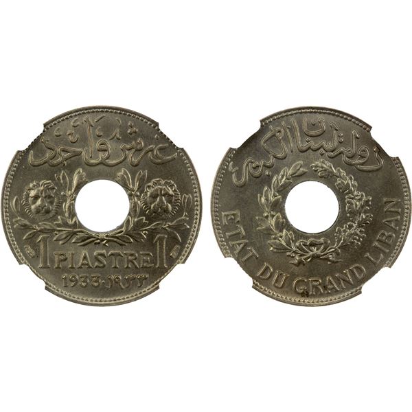 LEBANON: French Mandate, piastre, 1933, NGC MS66