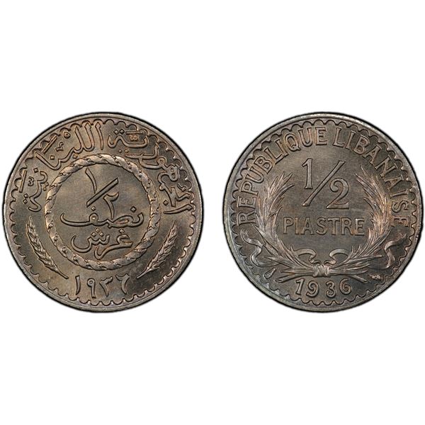 LEBANON: French Mandate, ½ piastre, 1936, PCGS MS66