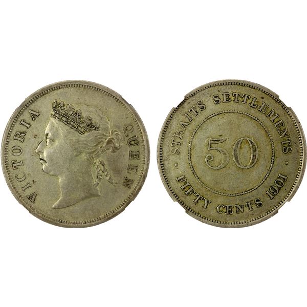 STRAITS SETTLEMENTS: Victoria, 1867-1901, AR 50 cents, 1901, NGC XF40