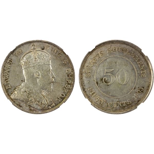 STRAITS SETTLEMENTS: Edward VII, 1901-1910, AR 50 cents, 1903, NGC AU58