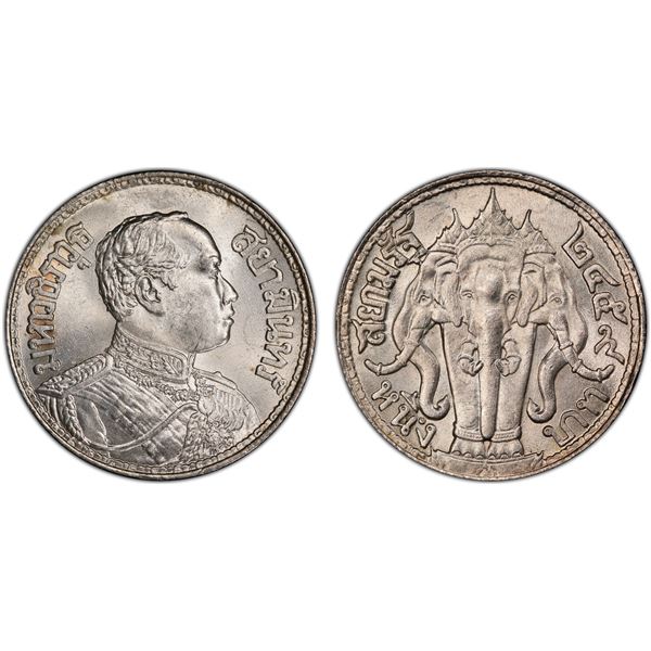 THAILAND: Rama VI, 1910-1925, AR baht, BE2459 (1916), PCGS MS63