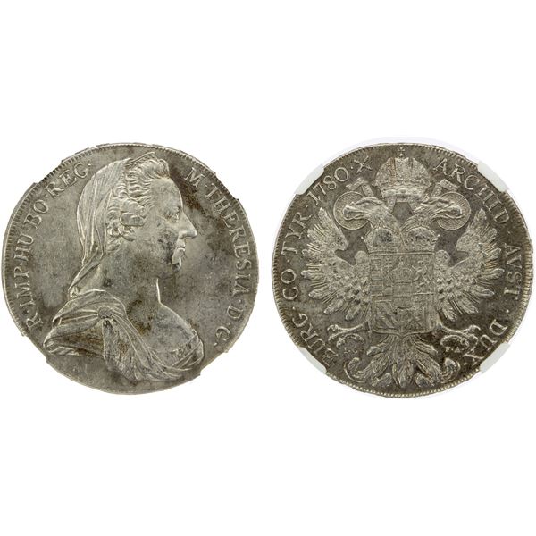 AUSTRIA: Maria Theresa, 1740-1780, AR thaler, Vienna, 1780 (1789-1790), NGC AU details