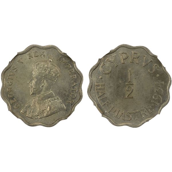 CYPRUS: George V, 1910-1936, 1/2 piastre, 1934, NGC MS64