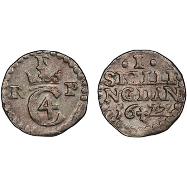 DENMARK: Christian IV, 1588-1648, AR skilling dansk, 1622, PCGS AU55