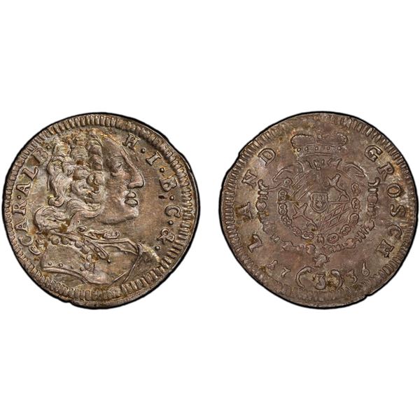 BAVARIA: Karl Albert, 1726-1745, AR 3 kreuzer, München, 1736, PCGS MS63