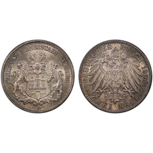 HAMBURG: Free Hanseatic City, AR 2 mark, 1906-J, PCGS MS64