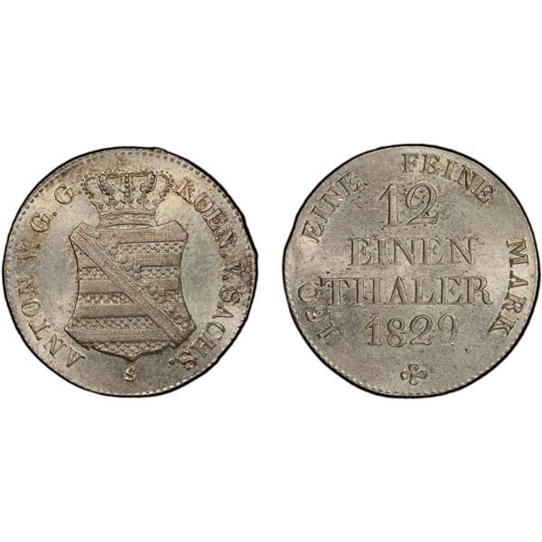 SAXONY: Anton, 1827-1836, AR 1/12 thaler, 1829, PCGS MS63