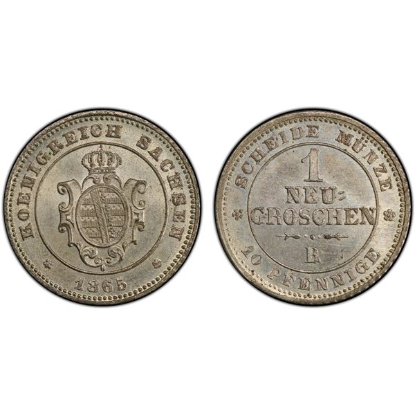 SAXONY: Johann, 1854-1873, AR neugroschen, 1865-B, PCGS MS65