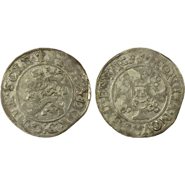 SCHLESWIG-HOLSTEIN-GOTTORP: Johann Adolf, 1590-1616, AR 1/16 thaler (15)96, VF-EF