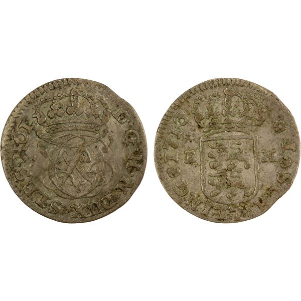 SCHLESWIG-HOLSTEIN-GOTTORP: Karl Friedrich, 1702-1739, AR schilling, 1713, VF