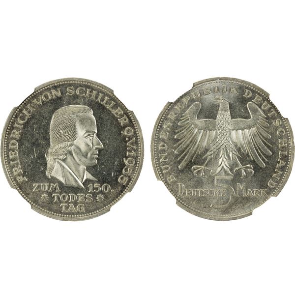 GERMANY: Federal Republic, AR 5 mark, 1955-F, NGC MS63