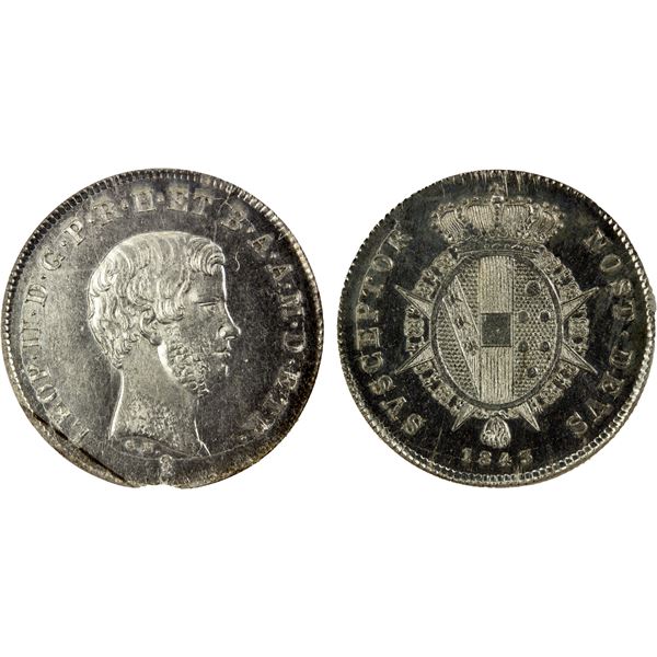 TUSCANY: Leopold II, 1824-1848, 1849-1859, AR paolo, 1843, NGC MS64