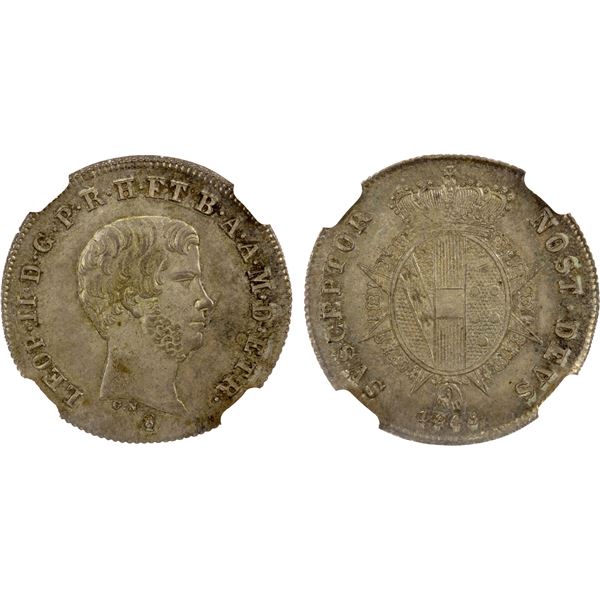 TUSCANY: Leopold II, 1824-1848, 1849-1859, AR paolo, 1845, NGC MS66