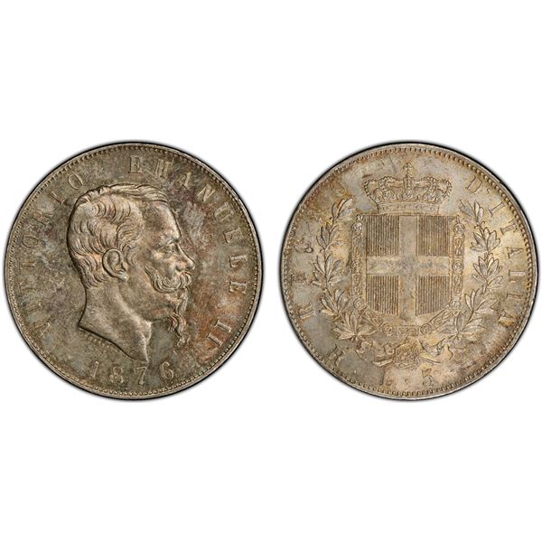 ITALY: Vittorio Emanuele II, 1861-1878, AR 5 lire, 1876-R, PCGS MS62