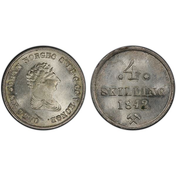 NORWAY: Carl XIV Johan, 1818-1844, AR 4 skilling, 1842, PCGS MS64