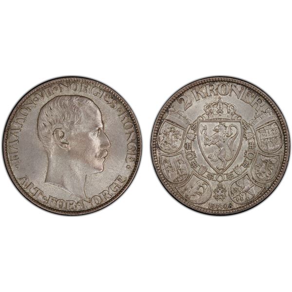 NORWAY: Haakon VII, 1905-1957, AR 2 kroner, 1908, PCGS MS64