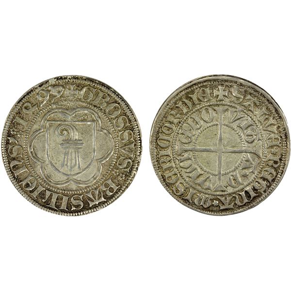 SWISS CANTONS: BASEL: Free City, AR groschen, "1499" (later restrike), EF