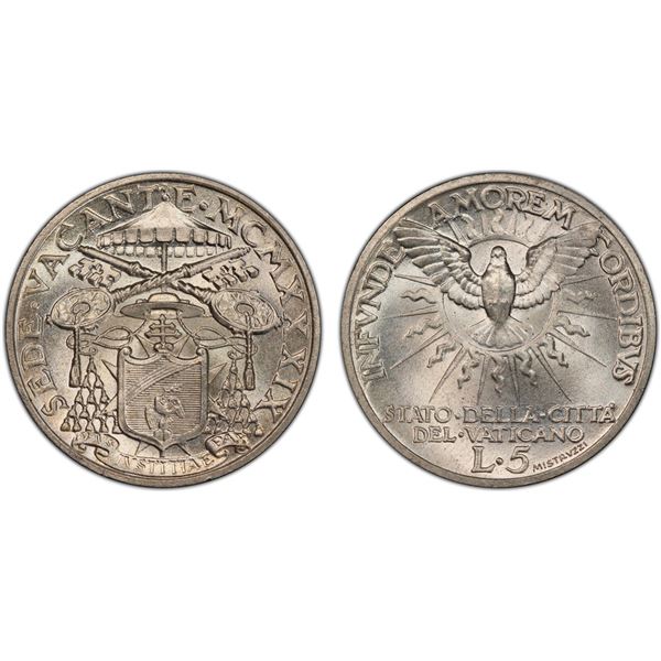 VATICAN: Sede Vacante, AR 5 lire, 1939, PCGS MS66