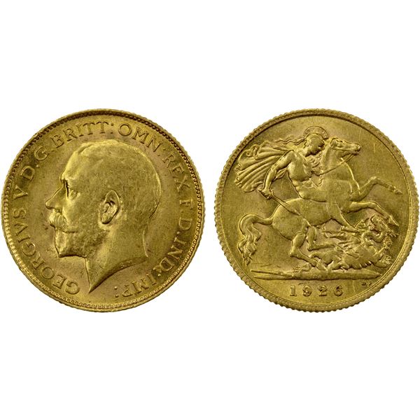 SOUTH AFRICA: George V, 1910-1936, AV ½ sovereign, 1926-SA, EF-AU