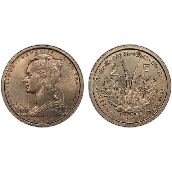 TOGO: French Colony, 2 francs, 1948, PCGS Specimen 65