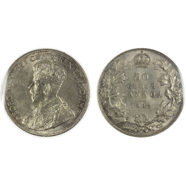 CANADA: George V, 1910-1936, AR 50 cents, 1934