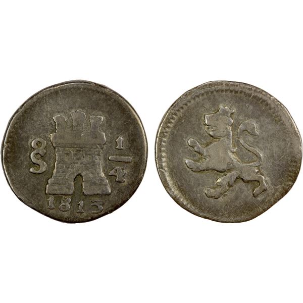 CHILE: Fernando VII, 1808-1818, AR ¼ real, 1813, Fine
