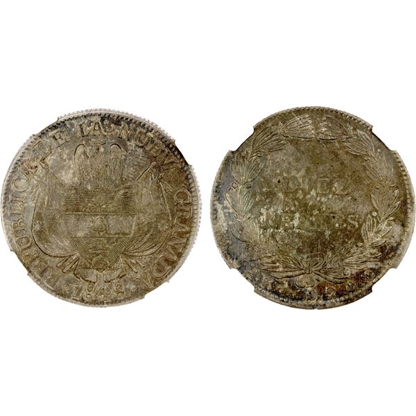 COLOMBIA: Nueva Granada, AR 10 reales, 1848, NGC AU50