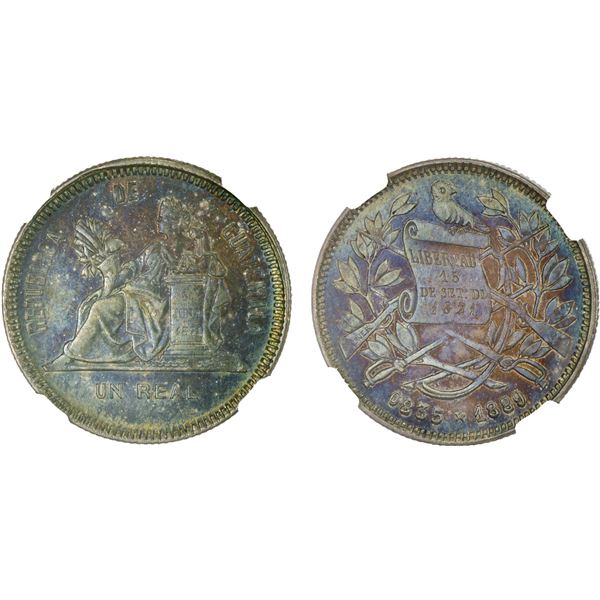 GUATEMALA: Republic, AR real, 1889, NGC MS63