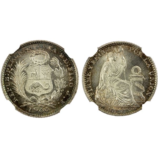 PERU: Republic, AR dinero, 1900/890, NGC MS65