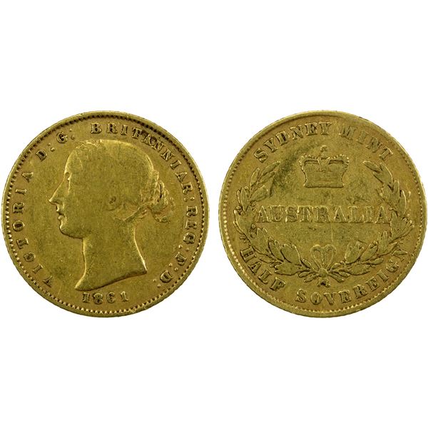 AUSTRALIA: Victoria, 1837-1901, AV ½ sovereign, 1861, Very Good
