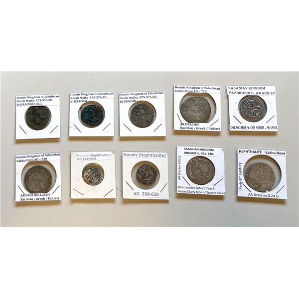 ANCIENT: HUNNIC TRIBES: LOT of 10 silver drachms, some debased
