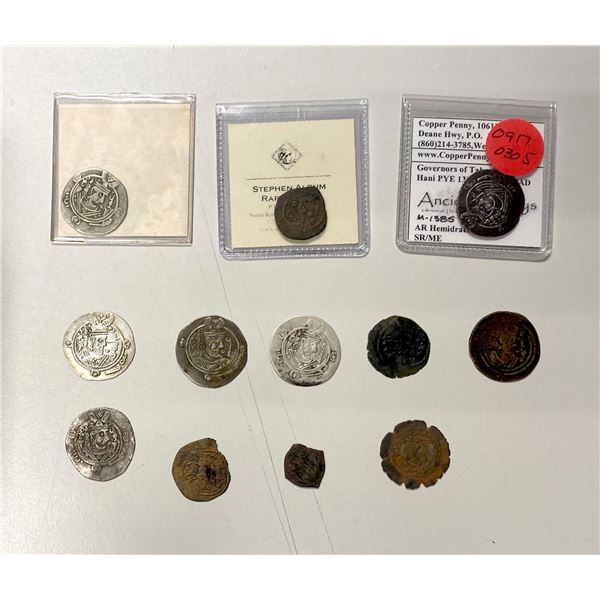 ISLAMIC: ARAB-SASANIAN & TABARISTAN: LOT of 6 silver & 6 copper coins