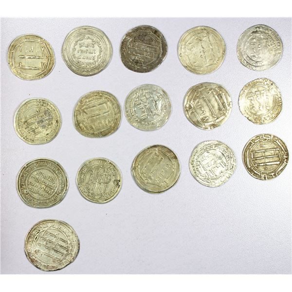 ISLAMIC: UMAYYAD & ABBASID: LOT of 18 silver dirhams