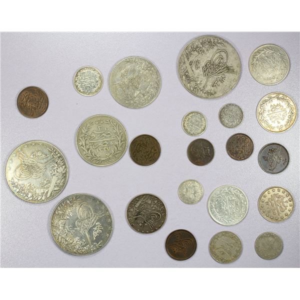 ISLAMIC: EGYPT: Mehmet V, 1909-1918, LOT of 12 silver & 9 base-metal coins