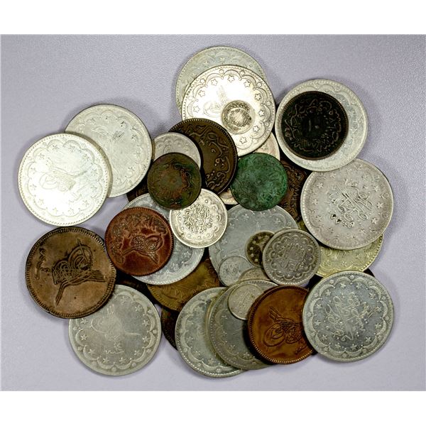 ISLAMIC: TURKEY: Abdul Aziz, 1861-1876, LOT of 20 copper and 23 silver coins