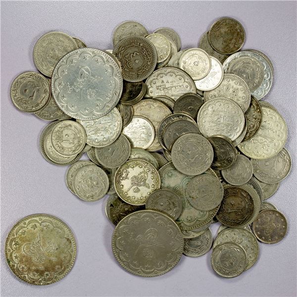 ISLAMIC: TURKEY: Mehmet V, 1909-1918, LOT of 33 silver and 63 nickel coins