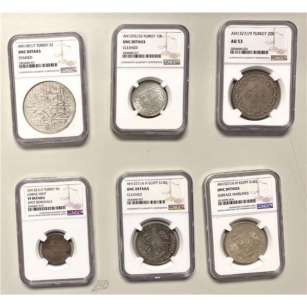ISLAMIC: TURKEY & EGYPT: LOT of 6 slabbed silver coins
