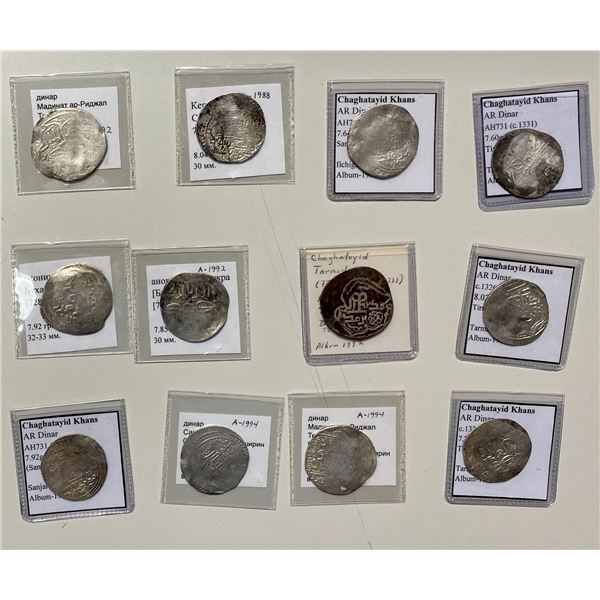 ISLAMIC: CHAGHATAYID KHANS: LOT of 12 silver dinars