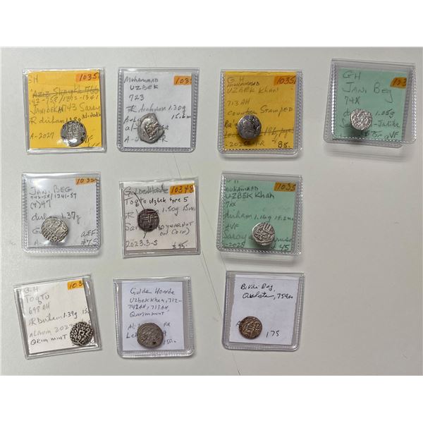 ISLAMIC: GOLDEN HORDE: LOT of 10 silver dirhams