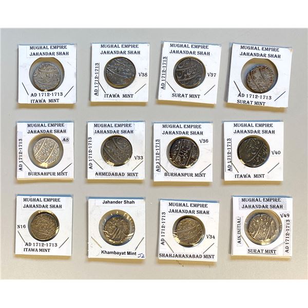 INDIA: MUGHAL: Jahandar, 1712-1713, LOT of 12 silver rupees