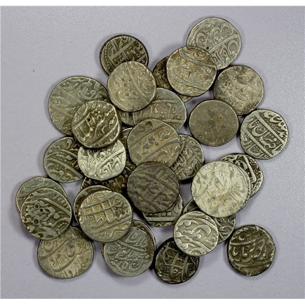 INDIA: MUGHAL: LOT of 34 silver rupees