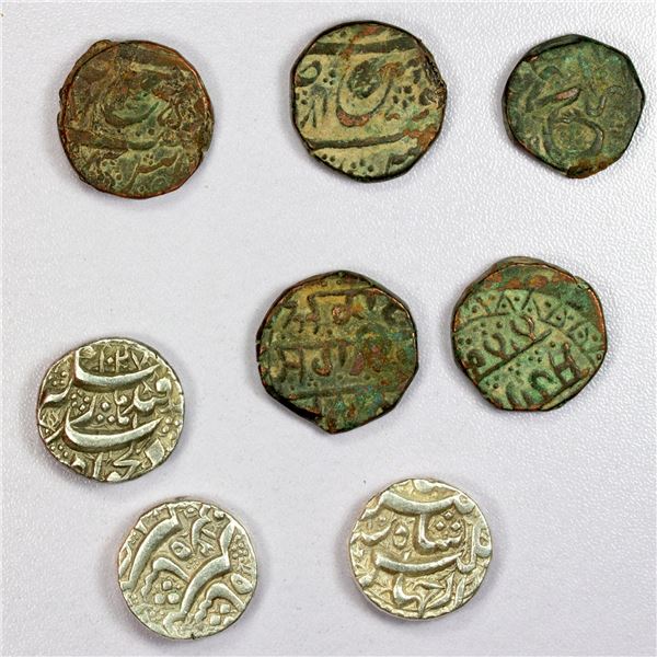 INDIA: LOT of 3 Mughal rupees & 5 Sikh paisas