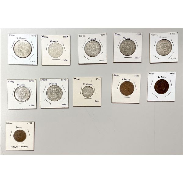 ASIA: Nepal, LOT of 11 coins