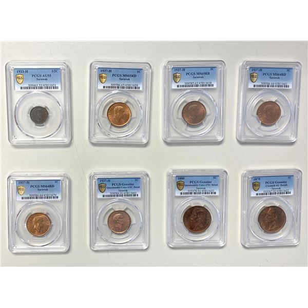 ASIA: Sarawak, LOT of 8 coins