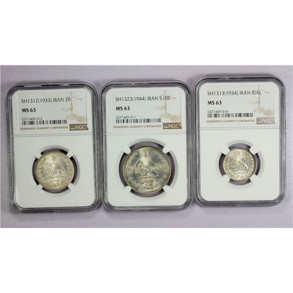 MIDDLE EAST: Iran: Muhammad Reza Shah, 1941-1979, LOT of 3 coins