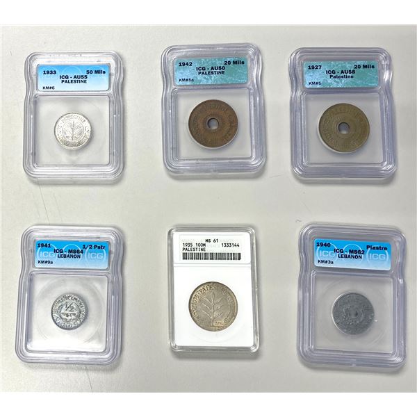 MIDDLE EAST: Lebanon & Palestine, LOT of 6 certified coins