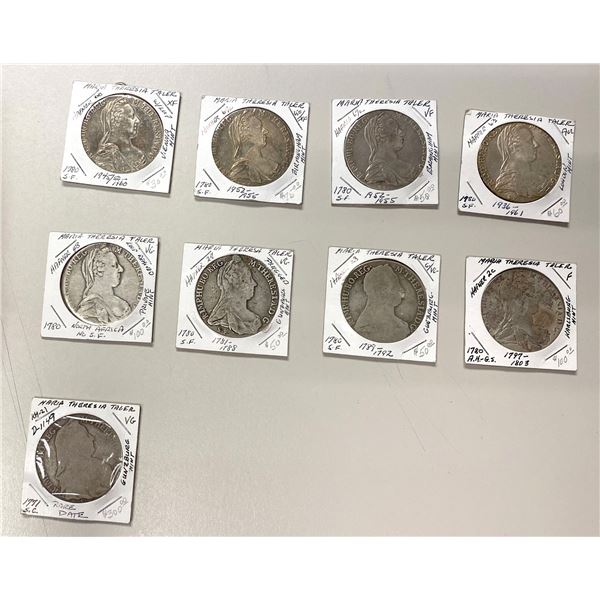 EUROPE: Austria, LOT of 9 Maria Theresa thalers