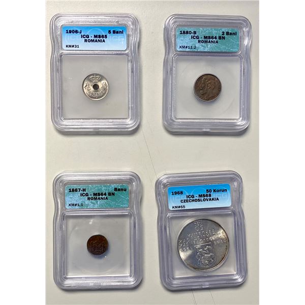EUROPE: Czechoslovakia & Romania, LOT of 4 certified coins