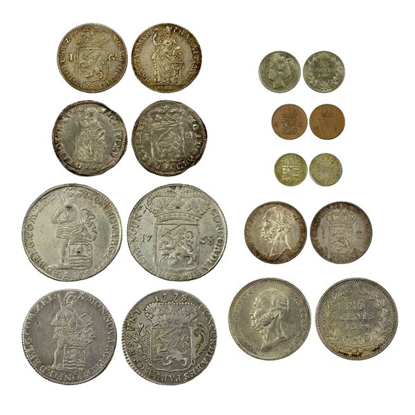 EUROPE: Netherlands, LOT of 8 AR & 1 AE coins